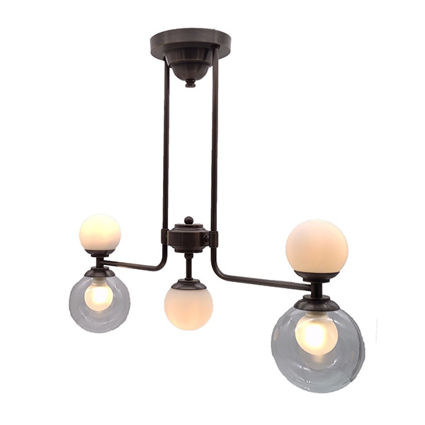 【LAMPS】ガラスボール シーリングライト 5灯 アンティーク／ゴールド（W570×D130×H505mm）