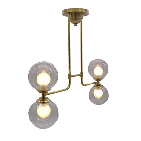 【LAMPS】ガラスボール シーリングライト 4灯 アンティーク／ゴールド（W580×D130×H500mm）