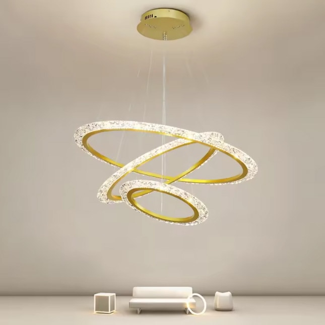 デザイン照明 リング型LEDペンダントライト（1／2／3Ring）ゴールド