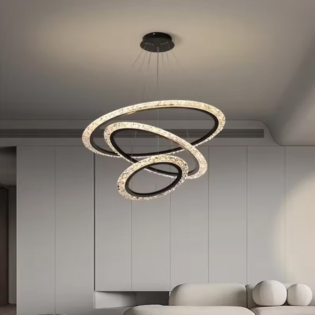 デザイン照明 リング型LEDペンダントライト（1／2／3Ring）ブラック