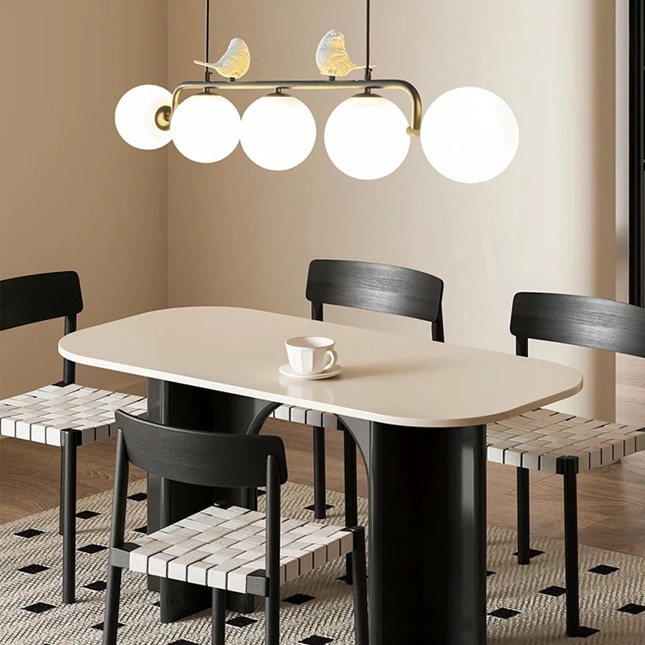 デザイン照明 ガラスシェードペンダントライト LED「bird」5灯（W1050mm）