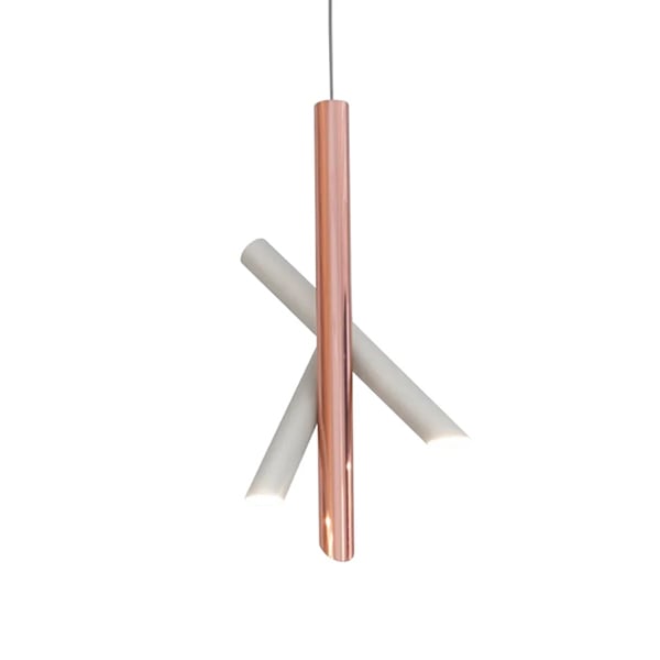 【Nemo Lighting】イタリア・デザイン照明「Tubes 3」ペンダントライト　ホワイト／コッパー（W240×D190×H500mm）