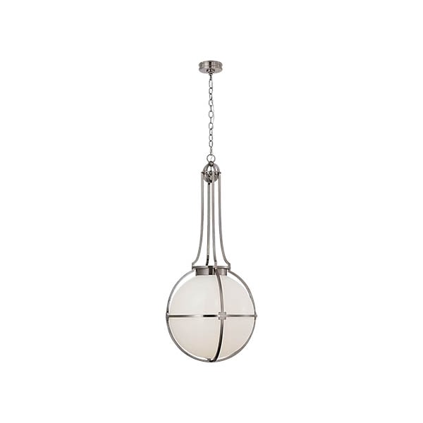 【Visual Comfort】アメリカ・デザイン照明 ペンダントライト「Gracie Large Captured Globe Pendant with White Glass」1灯　シルバー（アンティーク）（W489×H1118mm）