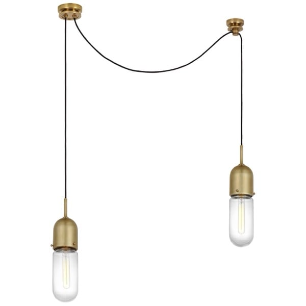 【Visual Comfort】アメリカ・デザイン照明 ペンダントライト「Junio 2-Light Chandelier」2灯　ゴールド・クリア（W140×H432mm）