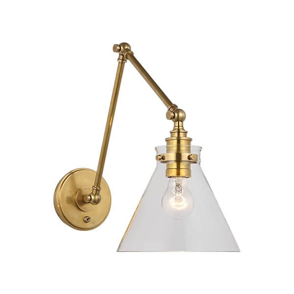 【Visual Comfort】アメリカ・ウォールライト「Parkington Double Library Wall Light」1灯 ゴールド・クリア（W216×D394〜629×H356〜381mm）