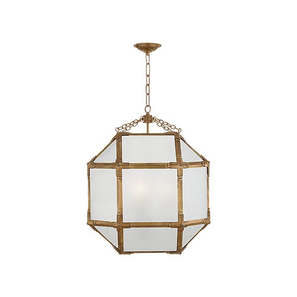 【Visual Comfort】アメリカ・デザイン照明 ペンダントライト「Morris Medium Lantern」3灯　ゴールド・フロスト（W502×H660mm）