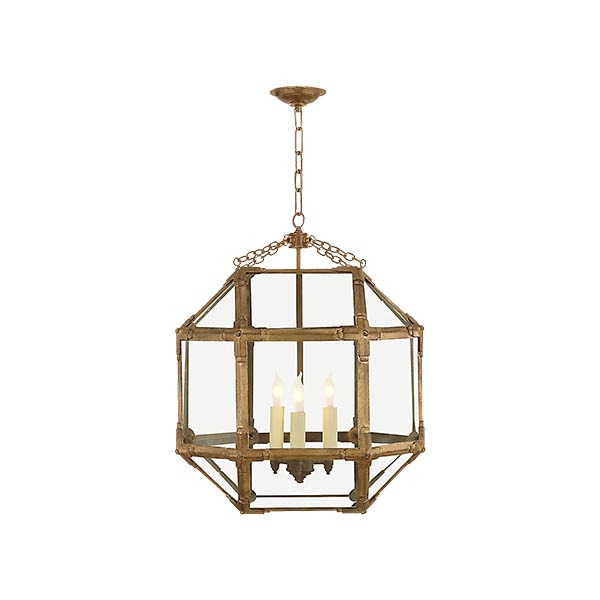 【Visual Comfort】アメリカ・デザイン照明 ペンダントライト「Morris Medium Lantern」3灯　ゴールド・クリア（W502×H660mm）