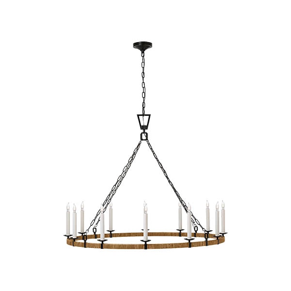 【Visual Comfort】アメリカ・デザイン照明 シャンデリア「Darlana XL Wrapped Ring Chandelier」12灯　ブラック・ナチュラル（W1270×H984mm）