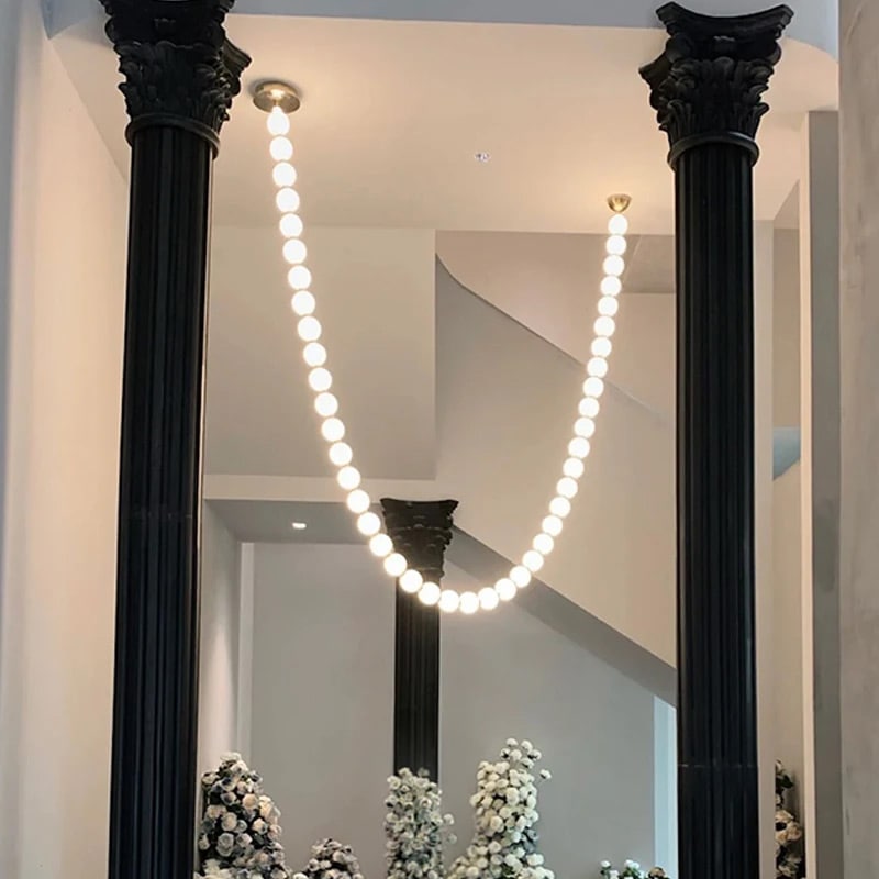 デザイン照明 LED ネックレスシャンデリア（多様サイズ展開）ゴールドorクロームorブラック
