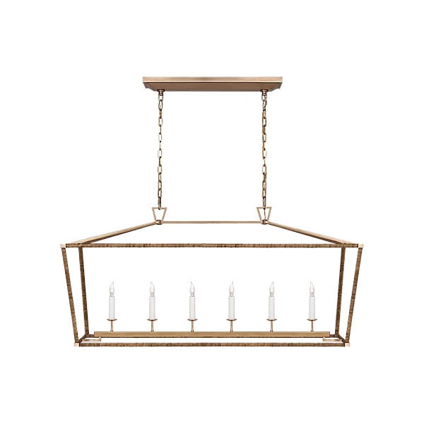 【Visual Comfort】アメリカ・デザイン照明 ペンダント「Darlana Large Rattan Wrapped Linear Lantern」6灯　ゴールド・ナチュラル（W1372×D432×H648mm）