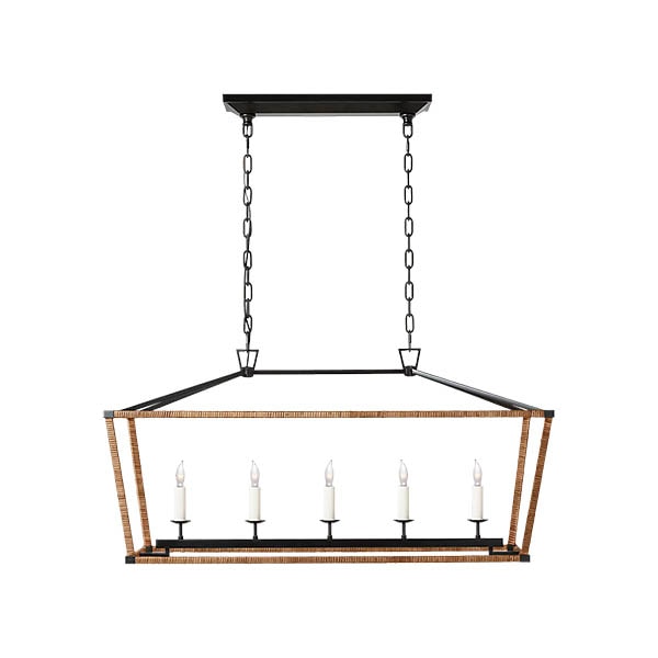 【Visual Comfort】アメリカ・デザイン照明 ペンダント「Rattan Wrapped Linear Lantern」5灯　ブラック・ナチュラル（W1041×D330×H508mm）