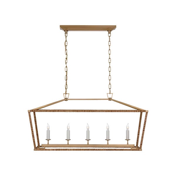 【Visual Comfort】アメリカ・デザイン照明 ペンダント「Rattan Wrapped Linear Lantern」5灯　ゴールド・ナチュラル（W1041×D330×H508mm）
