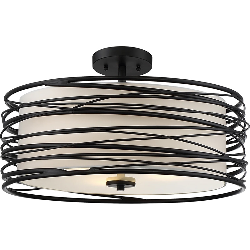 【QUOIZEL】アメリカ・デザイン照明 シーリングライト3灯「Spiral」ブラック（W500×D500×H260mm）