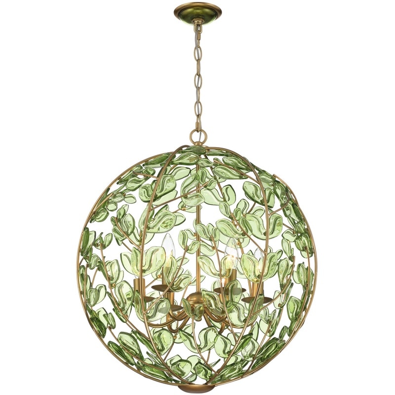 【CRYSTORAMA】アメリカ・デザイン照明「Bridget 6 Light」シャンデリア Soft Gold Green（W533×H591mm）