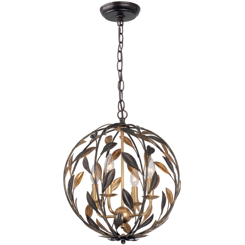 【CRYSTORAMA】アメリカ・デザイン照明「Broche 4 Light」シャンデリア English Bronze and Antique Gold（W406×H476mm）