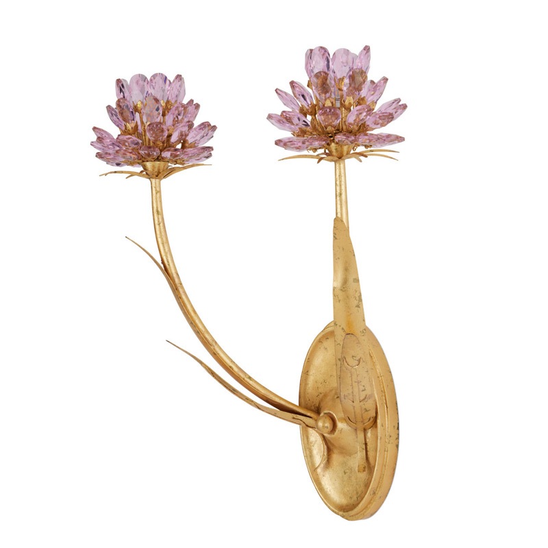 【CURREY】アメリカ・デザイン照明 クリスタルウォールライト 2灯「Marilee」ピンク×ゴールド（W400×D200×H480mm）