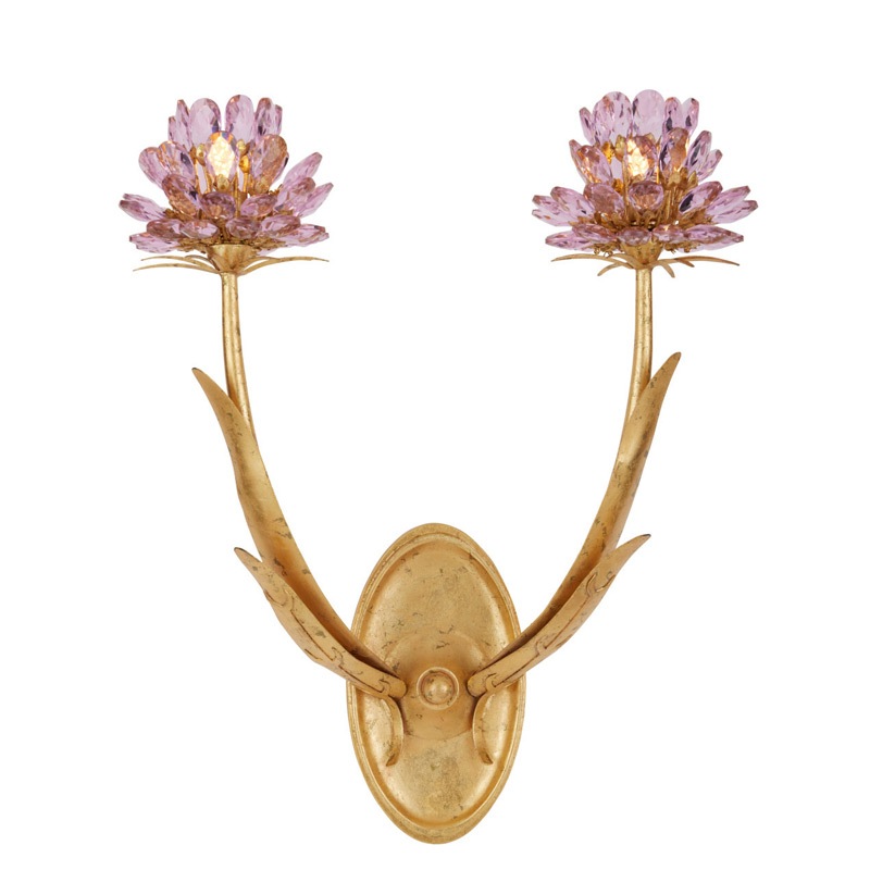 【CURREY】アメリカ・デザイン照明 クリスタルウォールライト 2灯「Marilee」ピンク×ゴールド（W400×D200×H480mm）