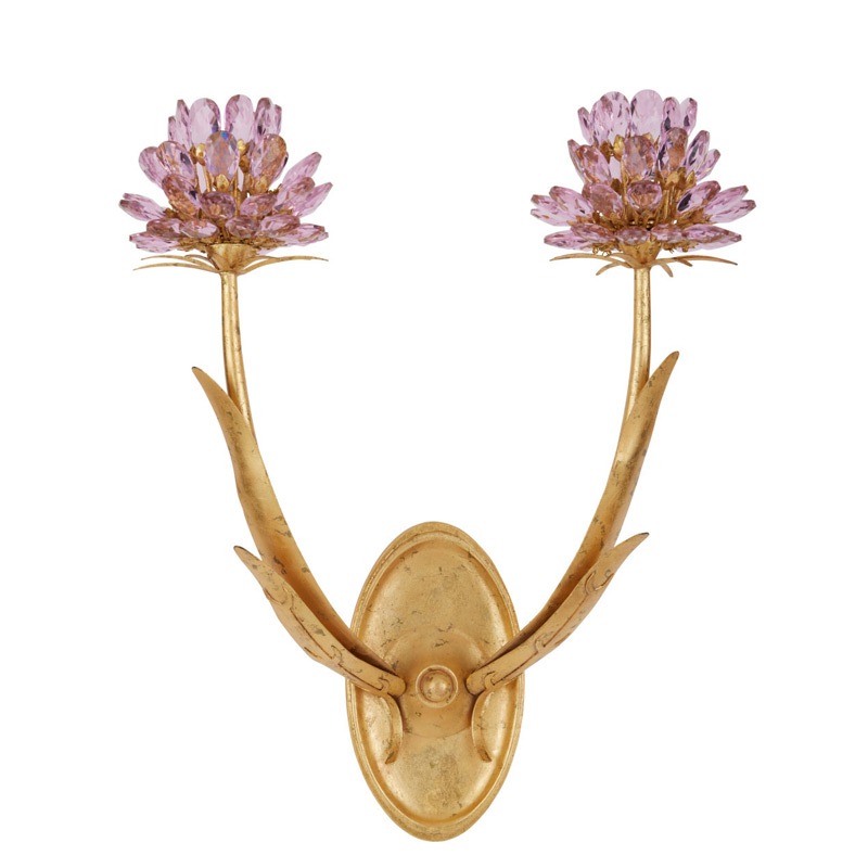 【CURREY】アメリカ・デザイン照明 クリスタルウォールライト 2灯「Marilee」ピンク×ゴールド（W400×D200×H480mm）