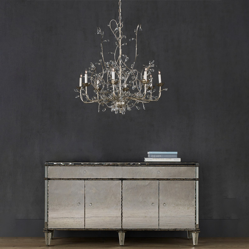 【CURREY】アメリカ・クリスタルシャンデリア 8灯「Crystal Bud」シルバー（φ838×H838mm）