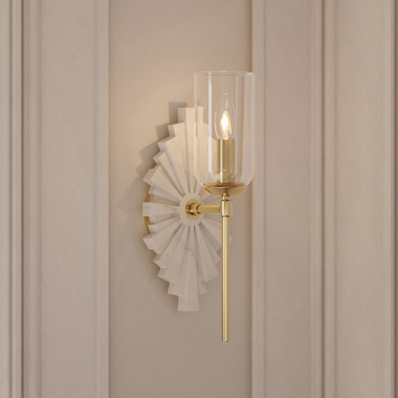 【CURREY】アメリカ・ウォールライト 1灯「Benthos」ホワイト×ゴールド（W150×D150×H380mm）