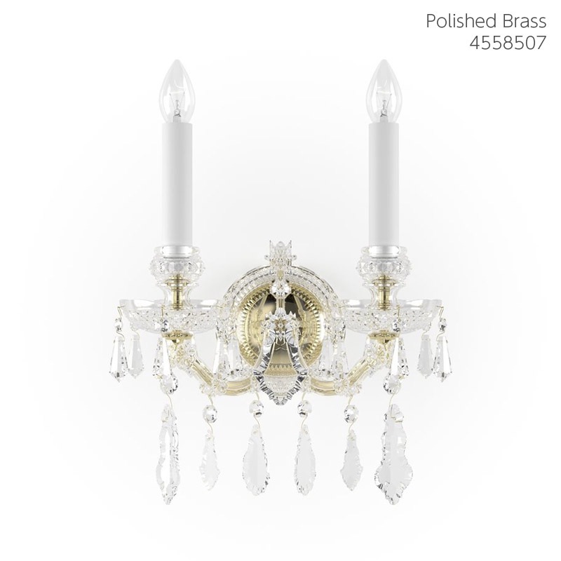 【Preciosa】「Maria Theresa S」クリスタルウォールライト 2灯 ゴールド（W300×D260×H380mm）