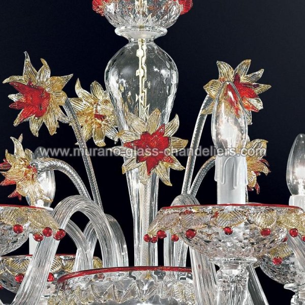 【MURANO GLASS CHANDELIERS】イタリア・ヴェネチアンガラスシャンデリア6灯「FLORENZA」（W760×H600mm）
