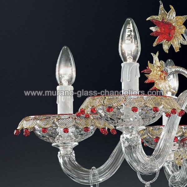 【MURANO GLASS CHANDELIERS】イタリア・ヴェネチアンガラスシャンデリア6灯「FLORENZA」（W760×H600mm）