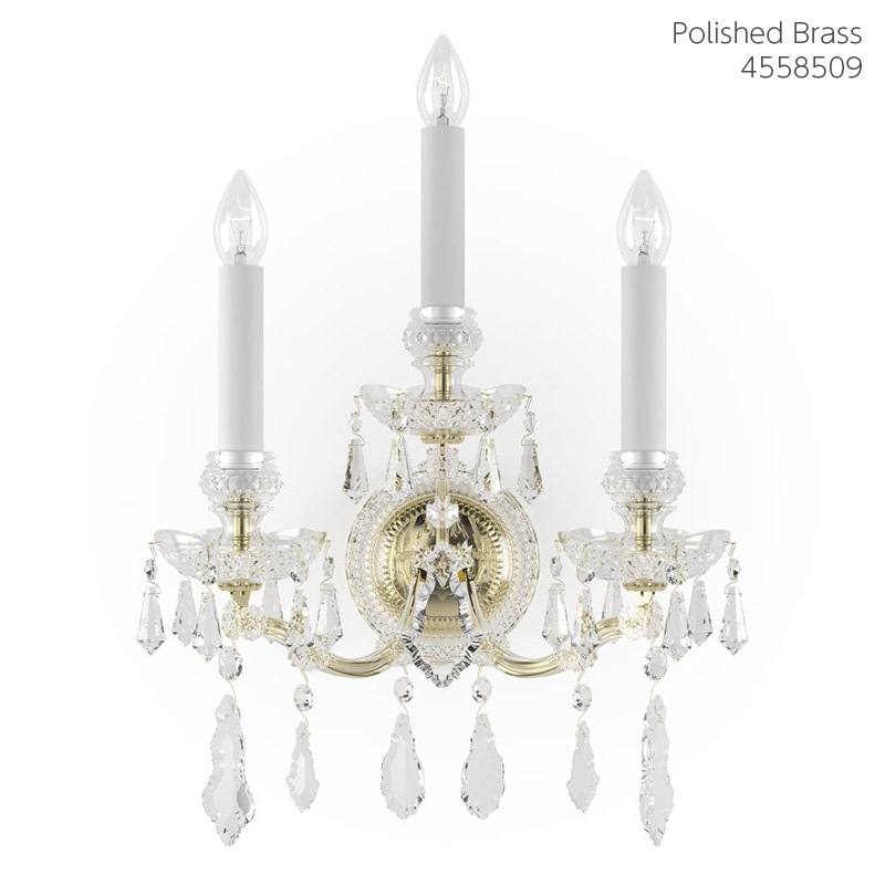 【Preciosa】「Maria Theresa M」クリスタルウォールライト 3灯 ゴールド（W380×D270×H480mm）