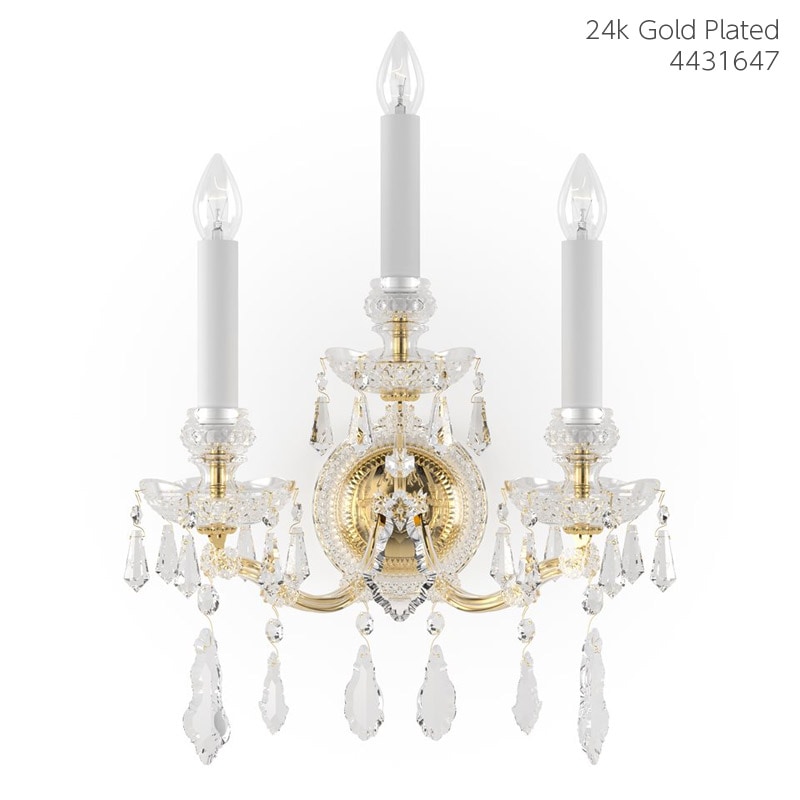 【Preciosa】「Maria Theresa M」クリスタルウォールライト 3灯 24kゴールド（W380×D270×H480mm）