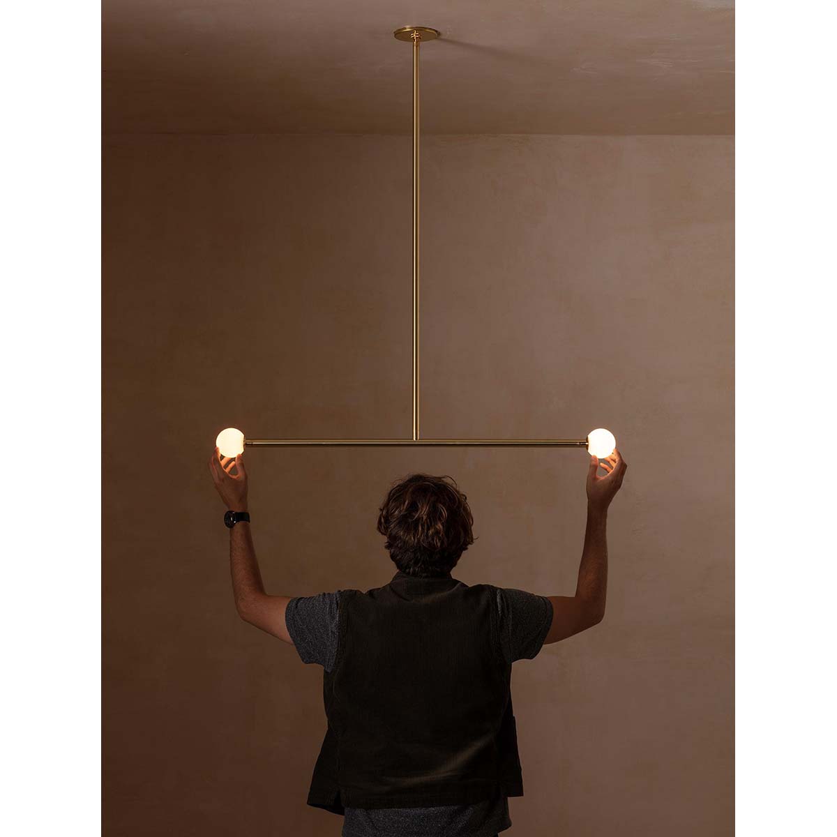 【ALLIED MAKER】 アメリカ・インテリア照明「Brass T2」ペンダントライト 2灯 カスタムカラー (W991×D127×H420mm)