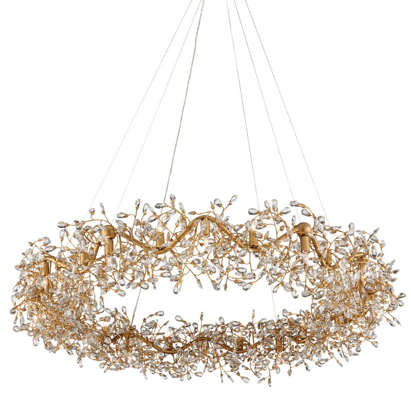 【CURREY】アメリカ・クリスタルリングシャンデリア 24灯「Crystal Bud」ゴールド(φ1460×H317mm)