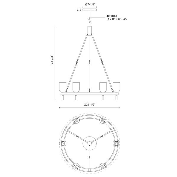 【Alora】アメリカ  デザイン照明 「Lucian」 6灯 ブロンズ（W801×H975mm）