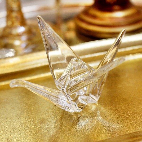 【在庫有！】ガラスオブジェ 「折り鶴」（約W9.7×D8.2×H5.8cm）