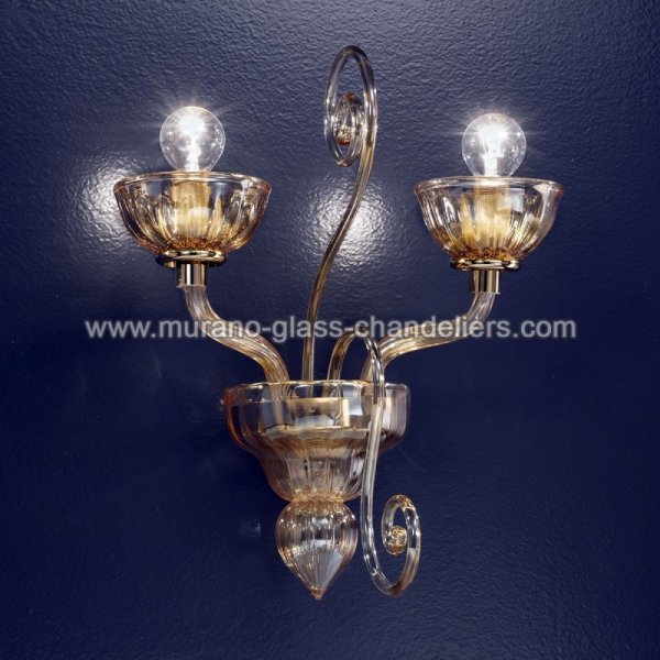 【MURANO GLASS CHANDELIERS】イタリア・ヴェネチアンガラスウォールライト2灯「BASSANIO」（W400×D220×H380mm）