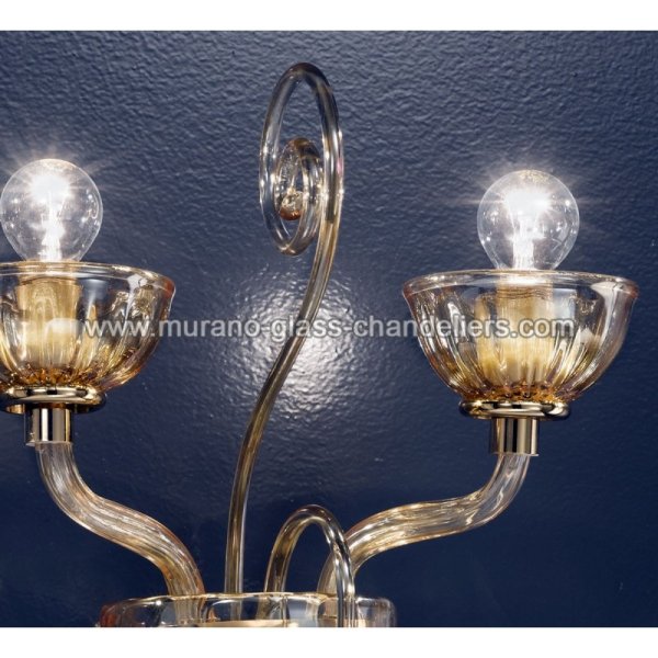 【MURANO GLASS CHANDELIERS】イタリア・ヴェネチアンガラスウォールライト2灯「BASSANIO」（W400×D220×H380mm）