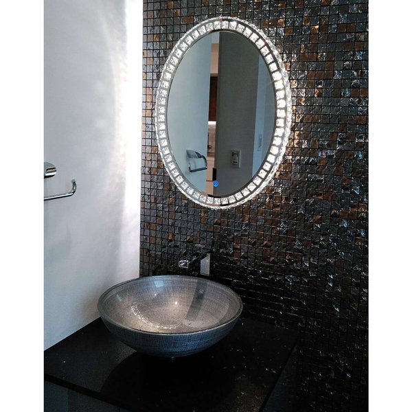 【1台在庫有!】調光可能!キラキラクリスタル♪LEDライト付き女優ミラー♪壁掛け・Mサイズ(W49.5×H64cm)