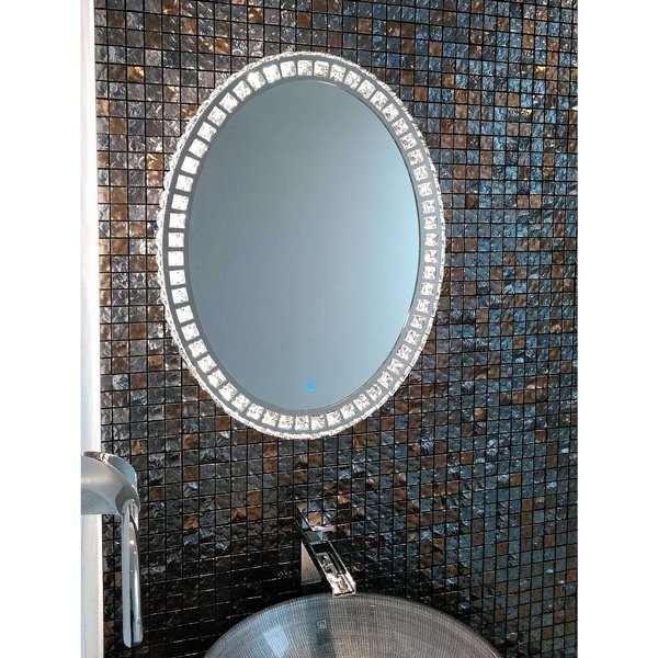 【1台在庫有!】調光可能!キラキラクリスタル♪LEDライト付き女優ミラー♪壁掛け・Mサイズ(W49.5×H64cm)