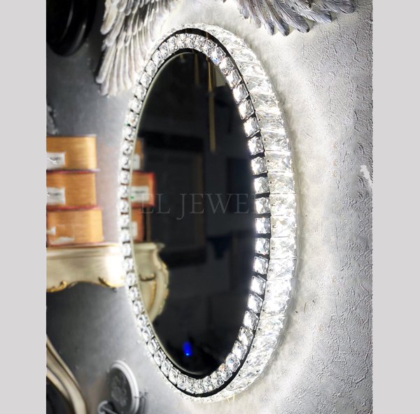 【1台在庫有!】調光可能!キラキラクリスタル♪LEDライト付き女優ミラー♪壁掛け・Mサイズ(W49.5×H64cm)