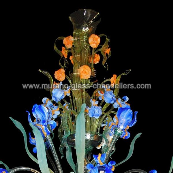 【MURANO GLASS CHANDELIERS】イタリア・ヴェネチアンガラスシャンデリア24灯「IRIS BLU」（W1300×H2000mm）