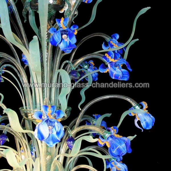 【MURANO GLASS CHANDELIERS】イタリア・ヴェネチアンガラスシャンデリア24灯「IRIS BLU」（W1300×H2000mm）