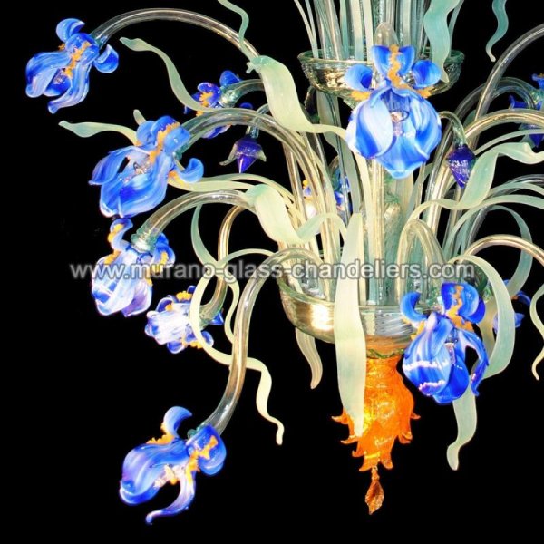 【MURANO GLASS CHANDELIERS】イタリア・ヴェネチアンガラスシャンデリア24灯「IRIS BLU」（W1300×H2000mm）