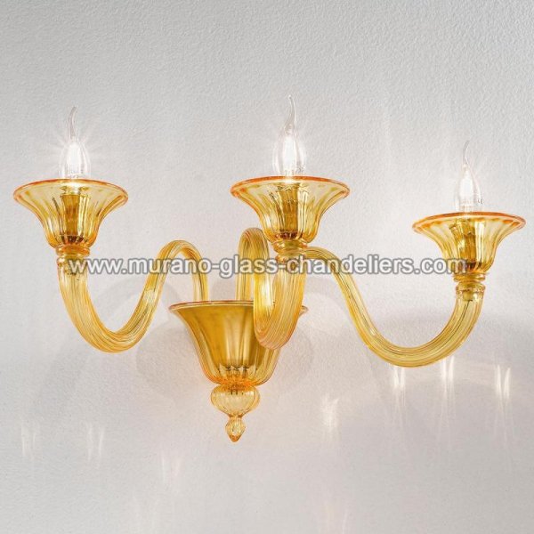 【MURANO GLASS CHANDELIERS】イタリア・ヴェネチアンガラスウォールライト3灯「PAOLA」（W500×D390×H250mm）