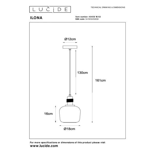 【LUCIDE】ベルギー ペンダントライト「ILONA」Orange 1灯（φ180×H1610mm）
