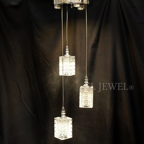 【LA LUCE】デザイン照明 クリスタルペンダントライト 6灯 クローム(φ220×H700mm)