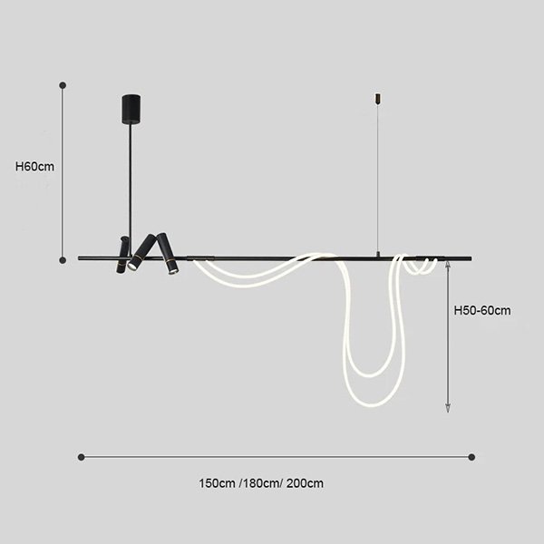 【XIWEIER】インテリア照明 LED ロープデザイン照明 ブラック（W1500～W2000mm）