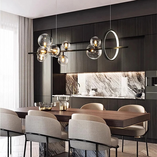 デザイン照明 ガラスボールシェードペンダントライト ブラック(W900/1200mm)