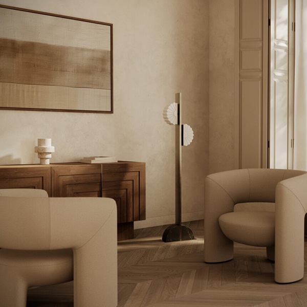 【aromas】 スペイン・インテリア照明「Gina」フロアライト 2灯 ゴールド (W330×D140×H1400mm)