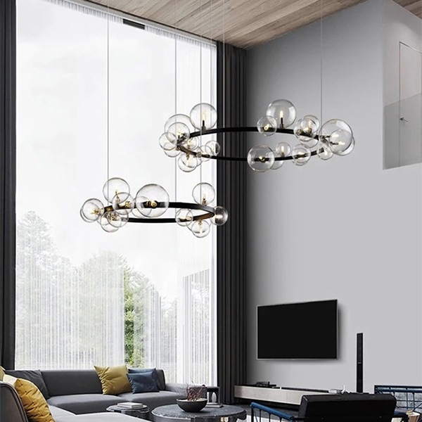 デザイン照明 ガラスボールシェードペンダントライト ラウンド ブラック(φ850/1200mm)