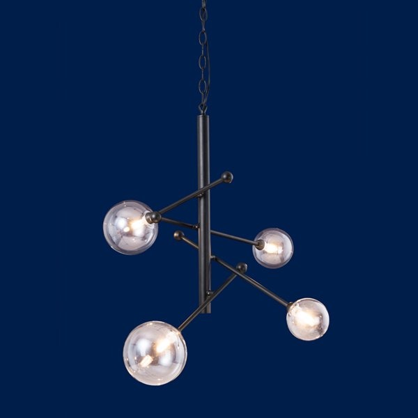 4台在庫有！】ガラスボールシェードペンダントライト4灯ブラック（φ720