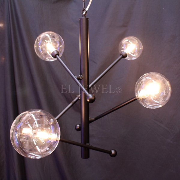 4台在庫有！】ガラスボールシェードペンダントライト4灯ブラック（φ720